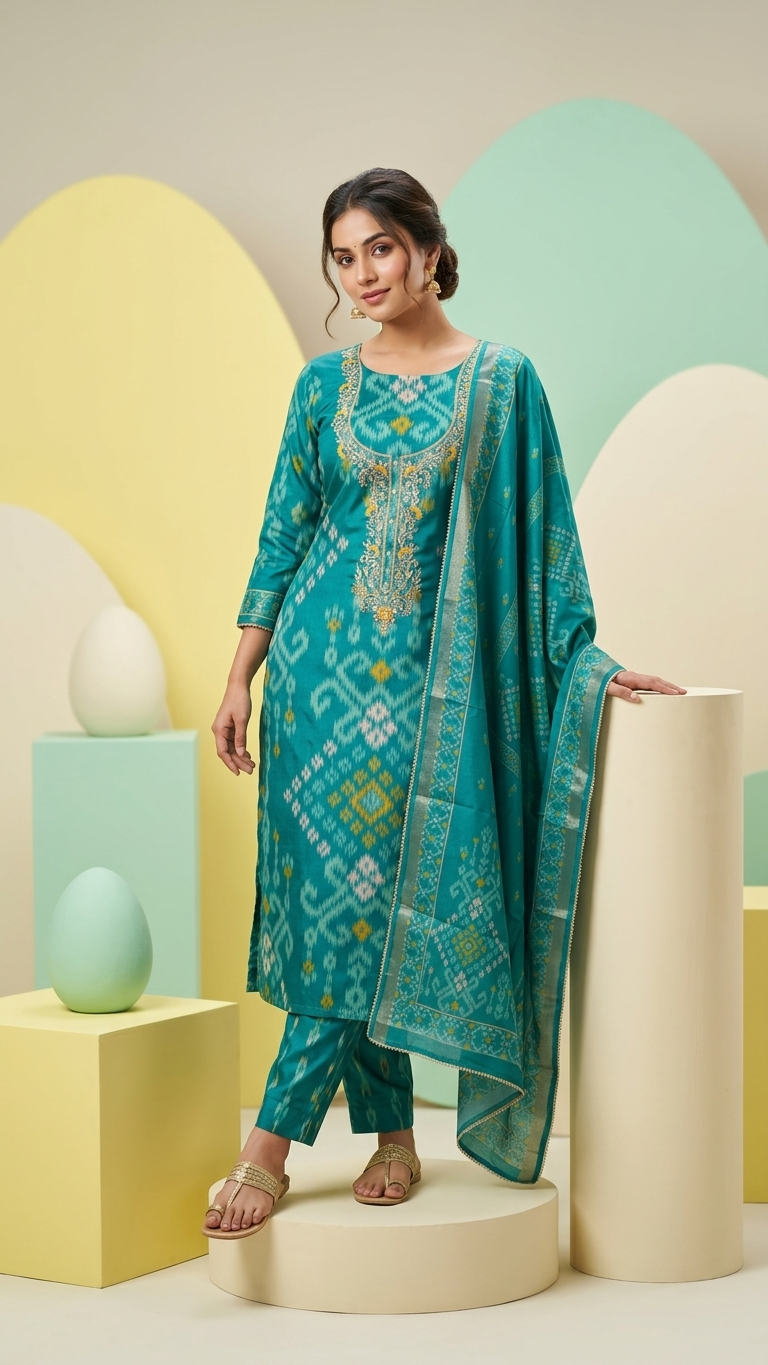 Rama Green Cotton Unstitched Suit Fabric
