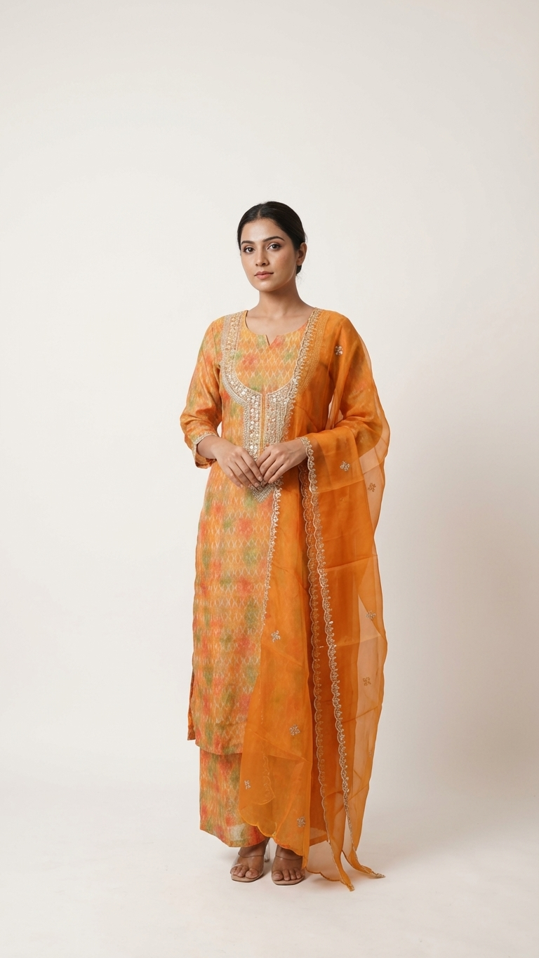 Mustard Yellow Cotton Organza Unstitched Suit Fabric