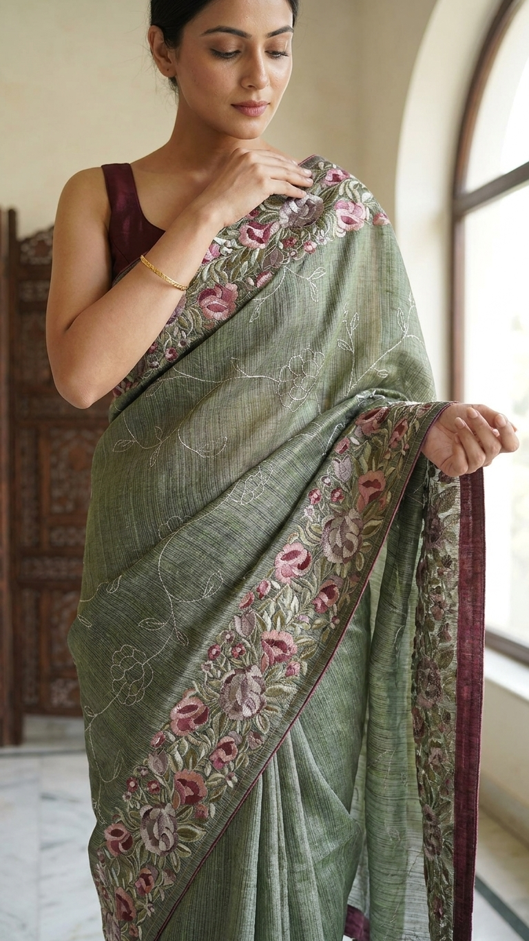 Cotton Tissue Saree Green