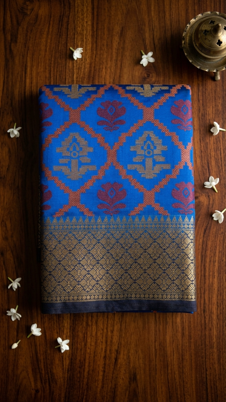 Royal Blue Patola Cotton Saree With Rich Zari Border