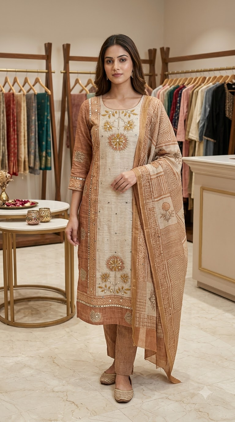 Elegant Printed Unstitched Suit Material Set with Dupatta