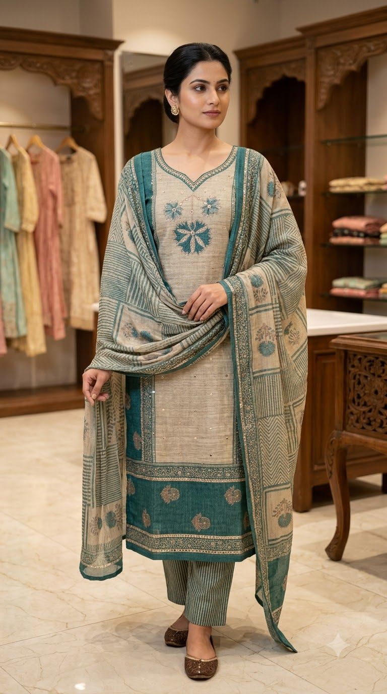 Elegant Printed Unstitched Suit Material Set with Dupatta
